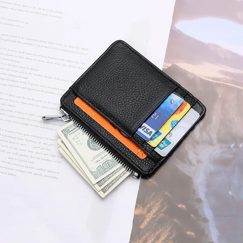 Man Purses Ultra-thin Zipper Mini Business Bank Credit Card Wallet Black Women Small Coin Cards Cover Cardholder Bags