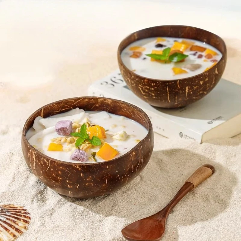 

LMM Wooden Bowl with Spoon Fruit Salad Dessert Bowl Household Breakfast Oatmeal
