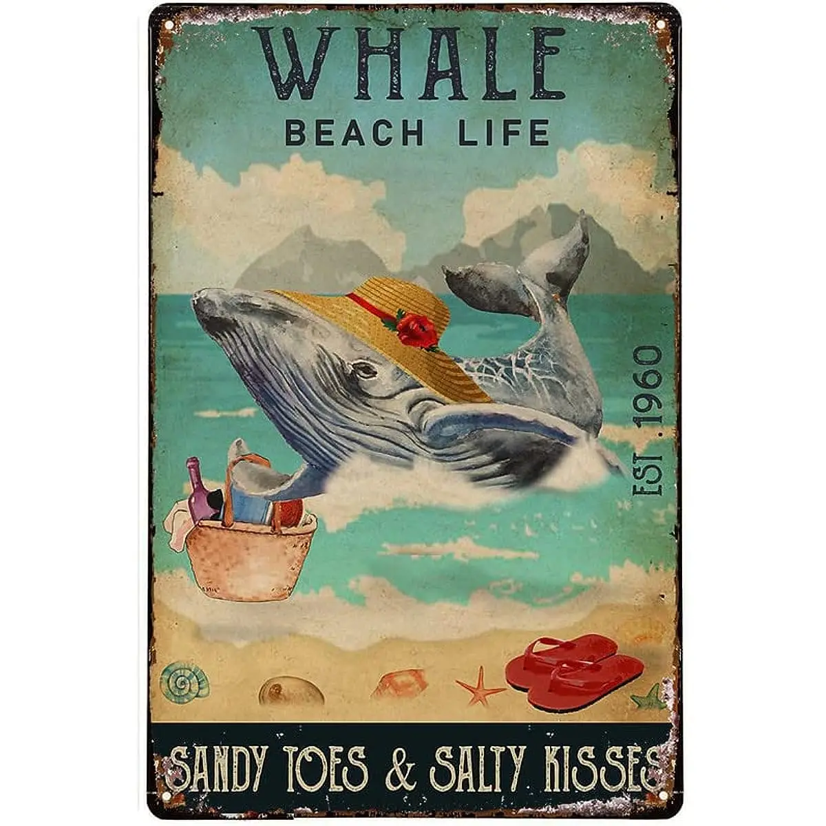 Beach Sign Metal Tin Sign Cat dog Beach Life Golden Retriever Indoor Outdoor Funny Gift and Decor for Lake Pool and Beach House