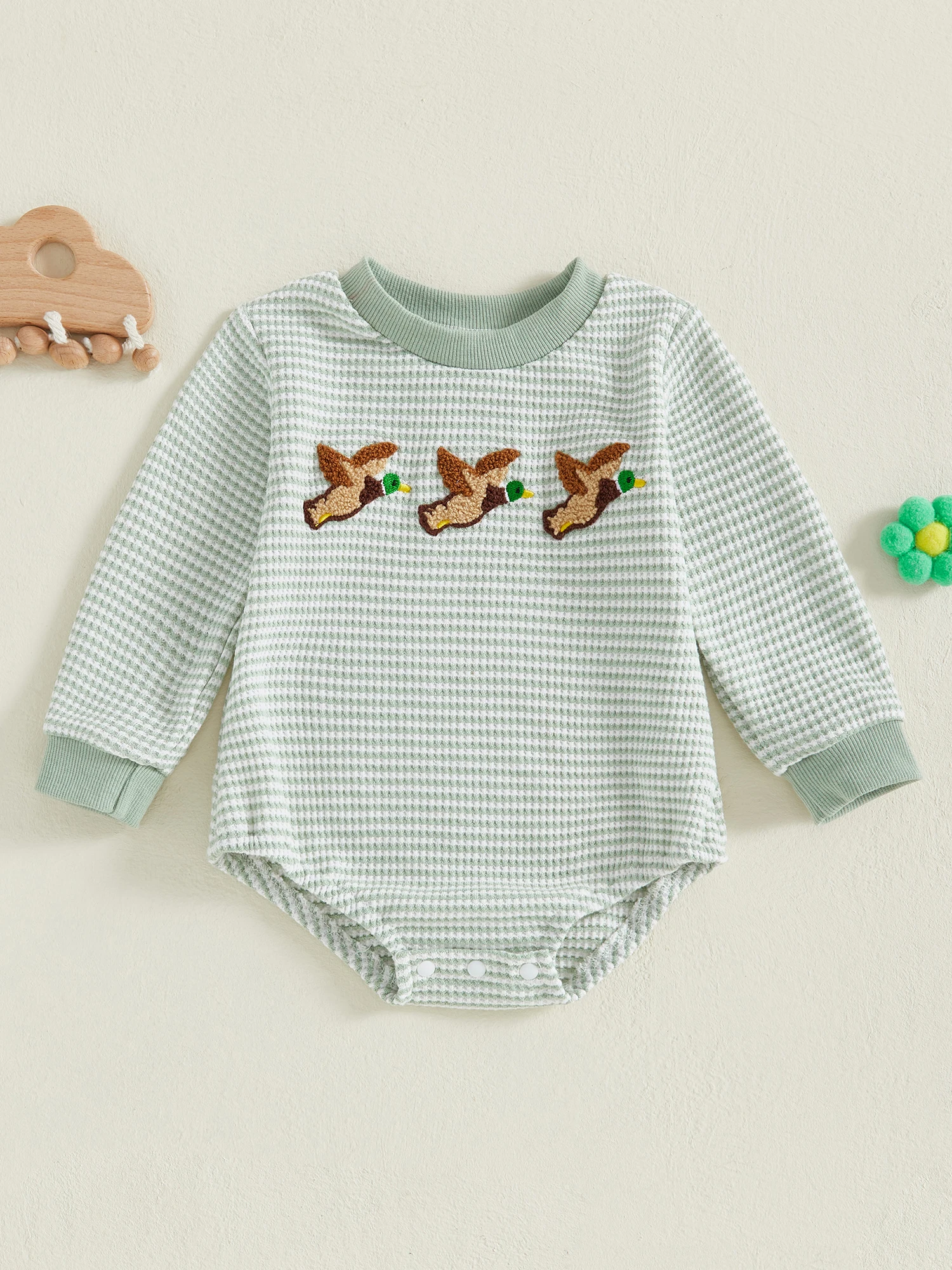 

Комбинезон для маленьких мальчиков с милым принтом медведя и застежкой-кнопкой, боди с длинными рукавами и круглым вырезом для осеннего наряда для новорожденных