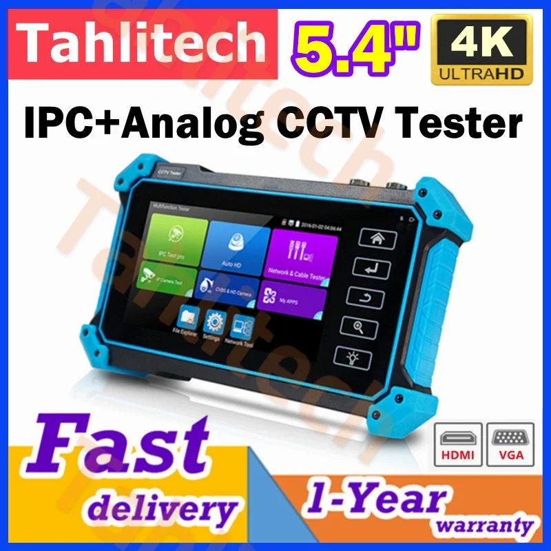 Tahlitech CCTV Camera Tester with HDMI and VGA Input, CCTV Monitor, IP Camera Tester, 8MP, AHD, CVI, SDI, 5.4 IPC