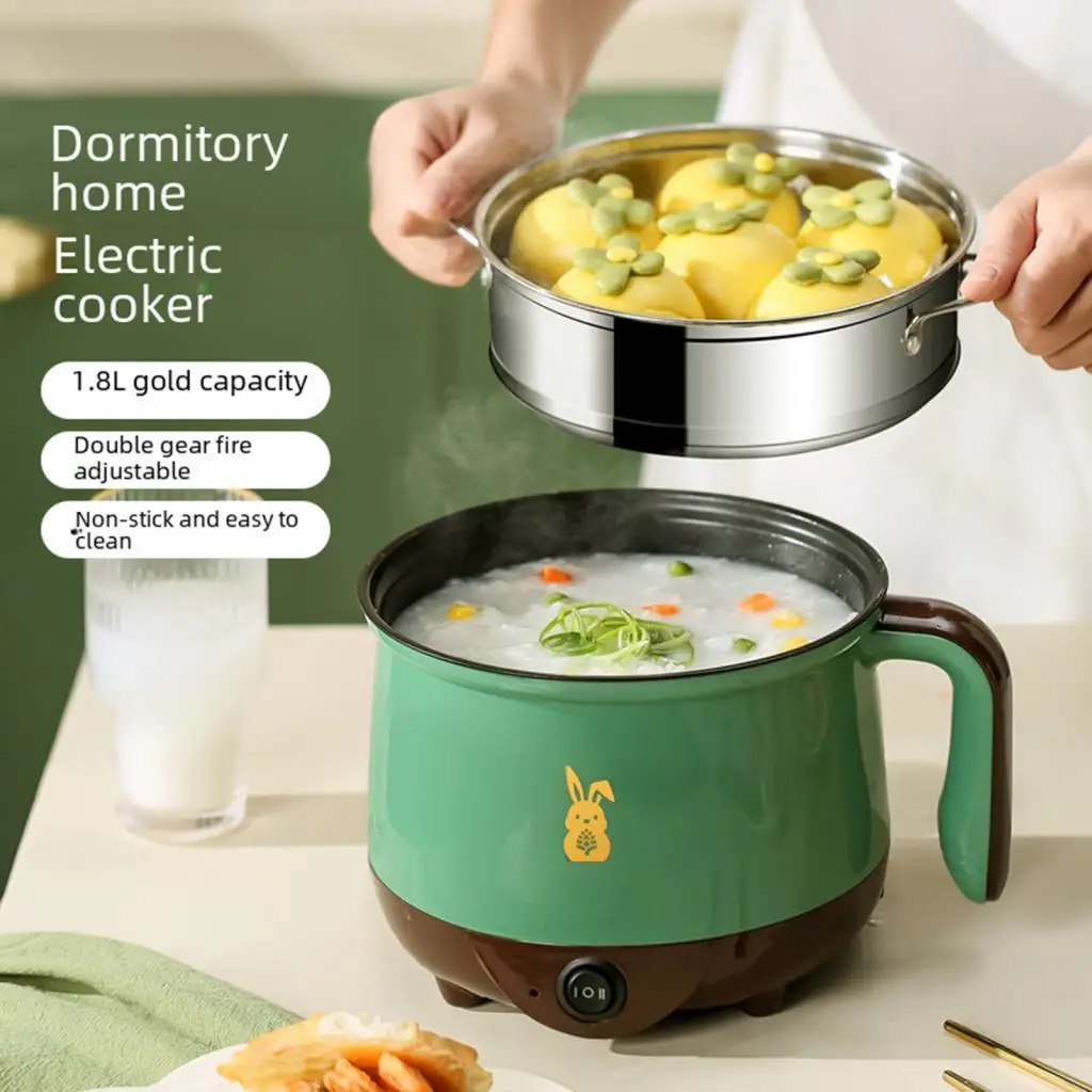 Electric Pot Multipurpose with Steamer Noodles Cooker Mini Travel Cooker Electric Skillet for Soup Eggs Steak Porridge Cooking