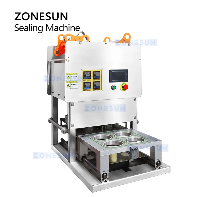 ZONESUN-شبه التلقائي الهوائية آلة ختم الكأس ، فقاعة الشاي المشروبات السدادة ، الغذاء عصير الزبادي بودنغ التعبئة والتغليف ، ZS-FK4C