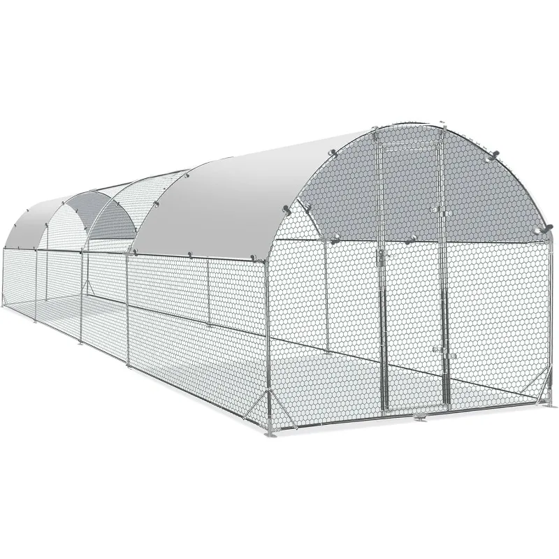 Large Metal Chicken Coop Upgrade Tri-Supporting Wire Mesh Chicken Run,Chicken Pen with Water-Resident and Anti-UV Cover