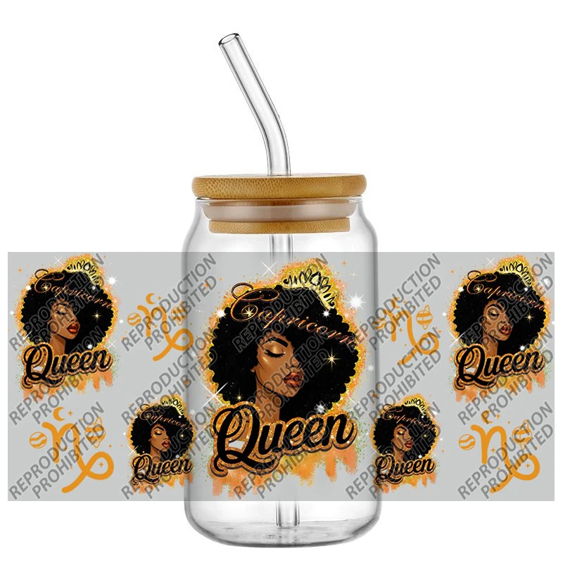 Constellation Crown Black Queen UV DTF Transfer Wraps Easy Apply Fade Proof For 16oz Glass Jar DIY Ladies Cup Stickers
