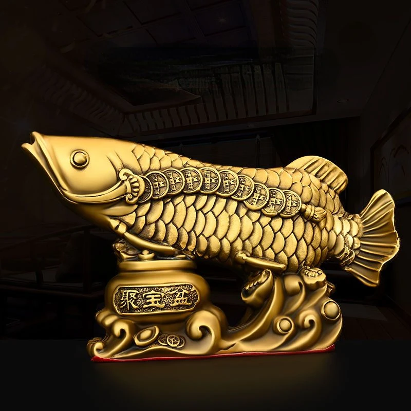 

Fengshui Pure Copper Fish Ornament Golden Dragon Fish Treasure Bowl Living Room Office Desk Wealth Mascot Decoration