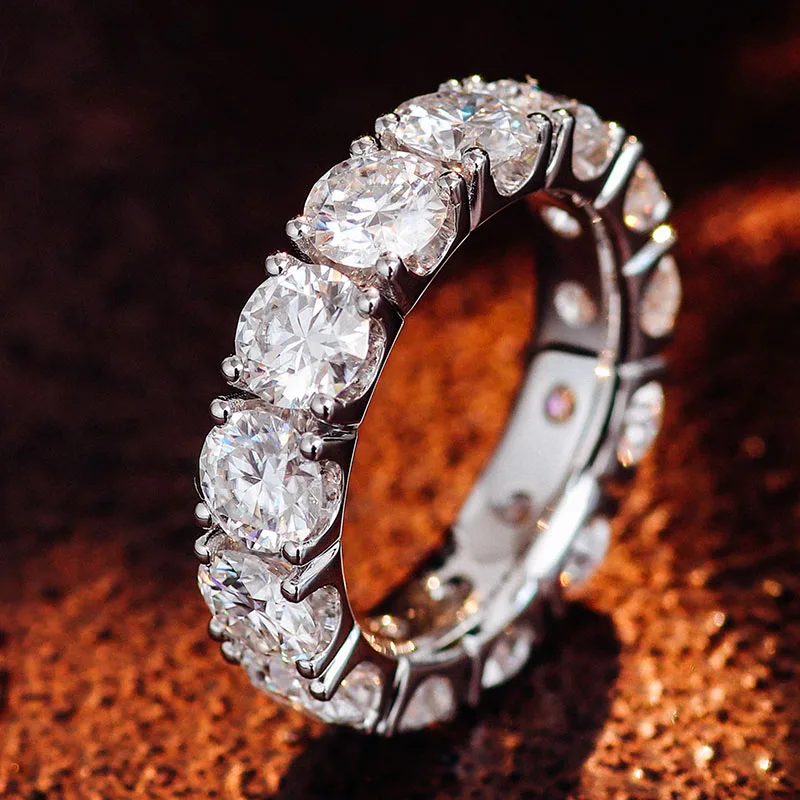 Provence 10K/14K/18K Moissanite Wedding Band for Women Round Cut D Color VVS1 Full Eternity Rings Brilliant Cut Statement Rings