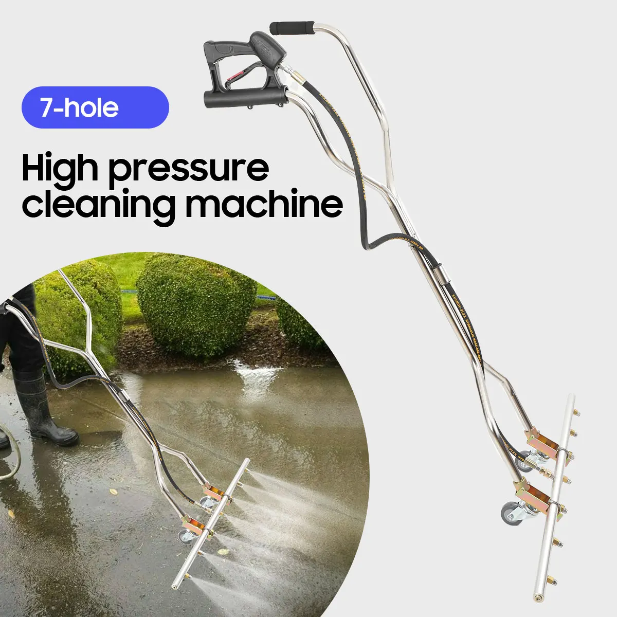 

Ручная водяная метла с 7 насадками 5000PSI и палочкой для чистки шасси автомобиля, инструмент для мойки дорог и автомобилей