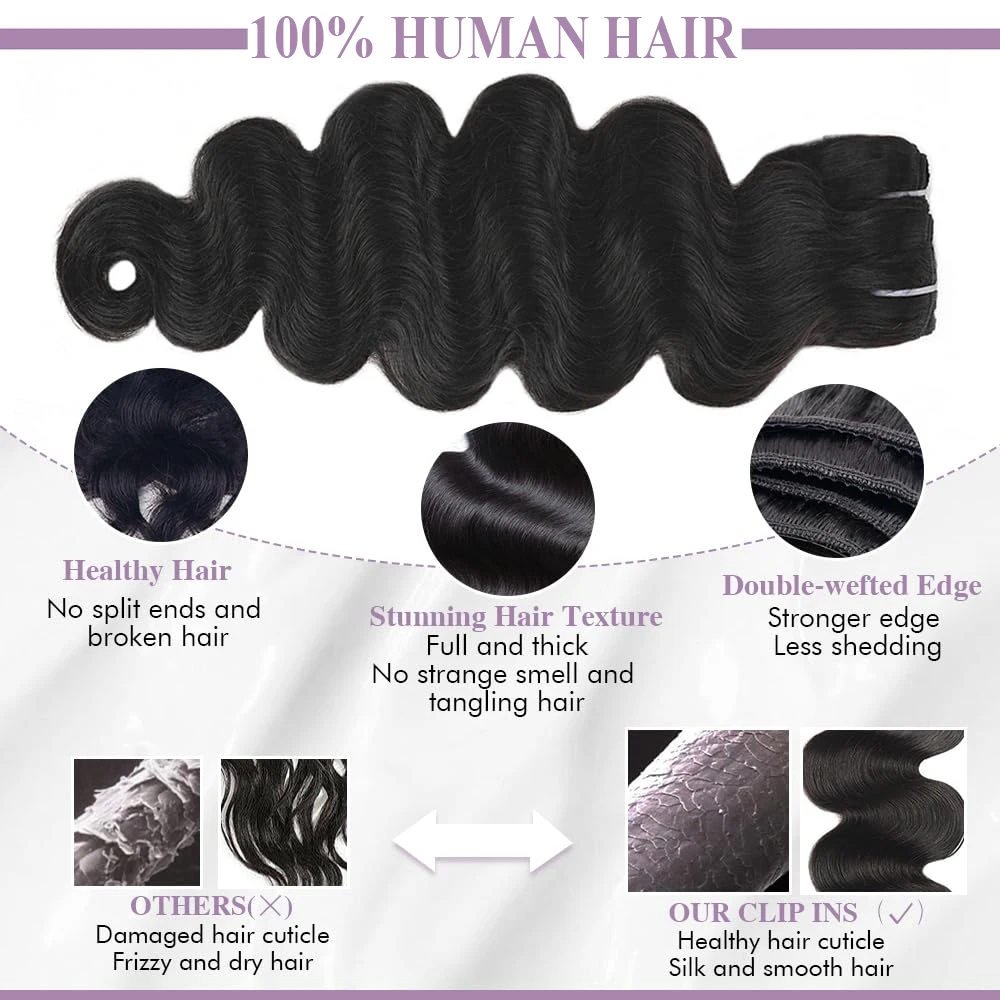 Body Wave Brazilian Clip in Hair Extensions Human Hair 8Pcs Remy Hair Extensions Clip ins for Black Women with 18Clips 120g Clip