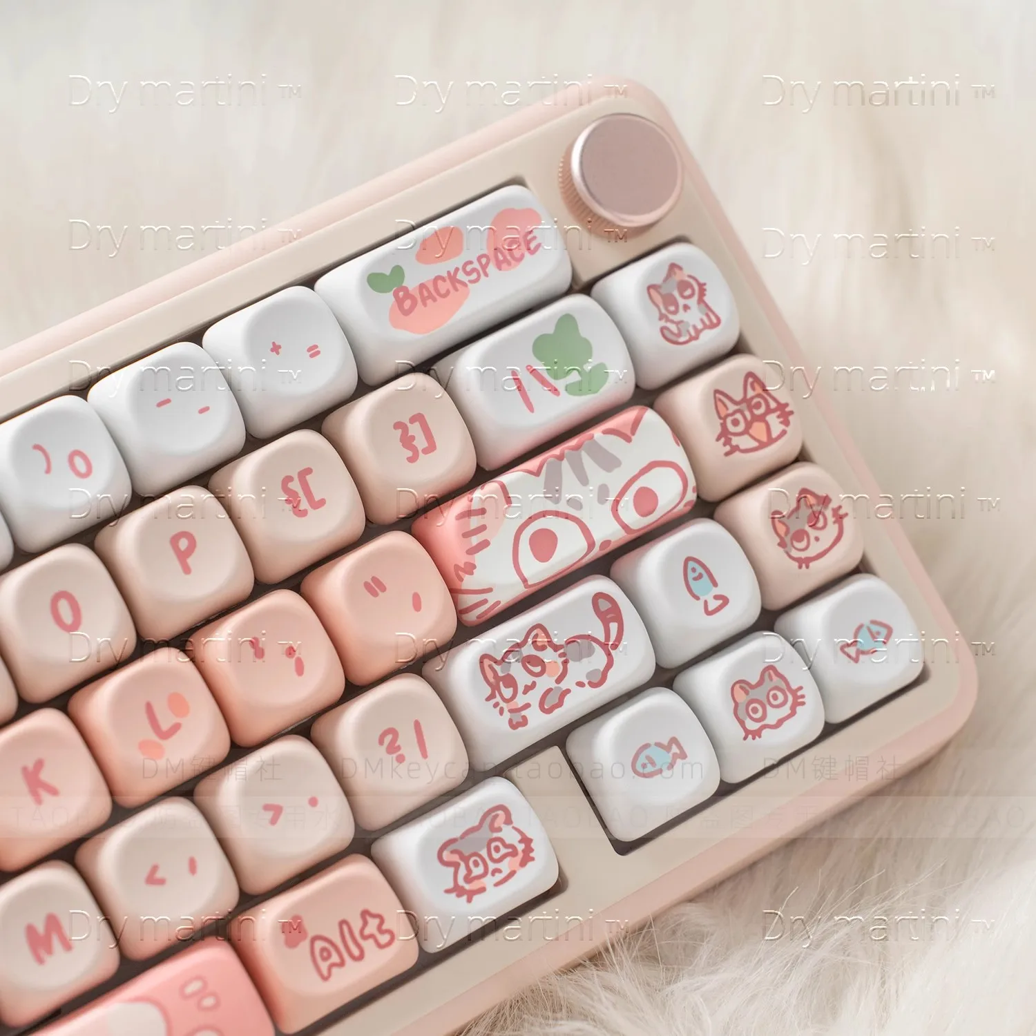 Pink Cats Moa Mechanical Keyboard Keycaps Pbt Cute Cartoon 132 Keys For 60/64/84/98/108 Mechanical Keyboard Mx Switch Customized