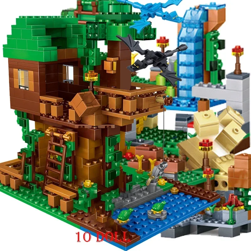 Legoinglys Building Blocks Brinquedos para Crianças, Minecrafted Village, Warhorse City, Tree House, Waterfall Brinquedos Educativos, 1208Pcs, Hot