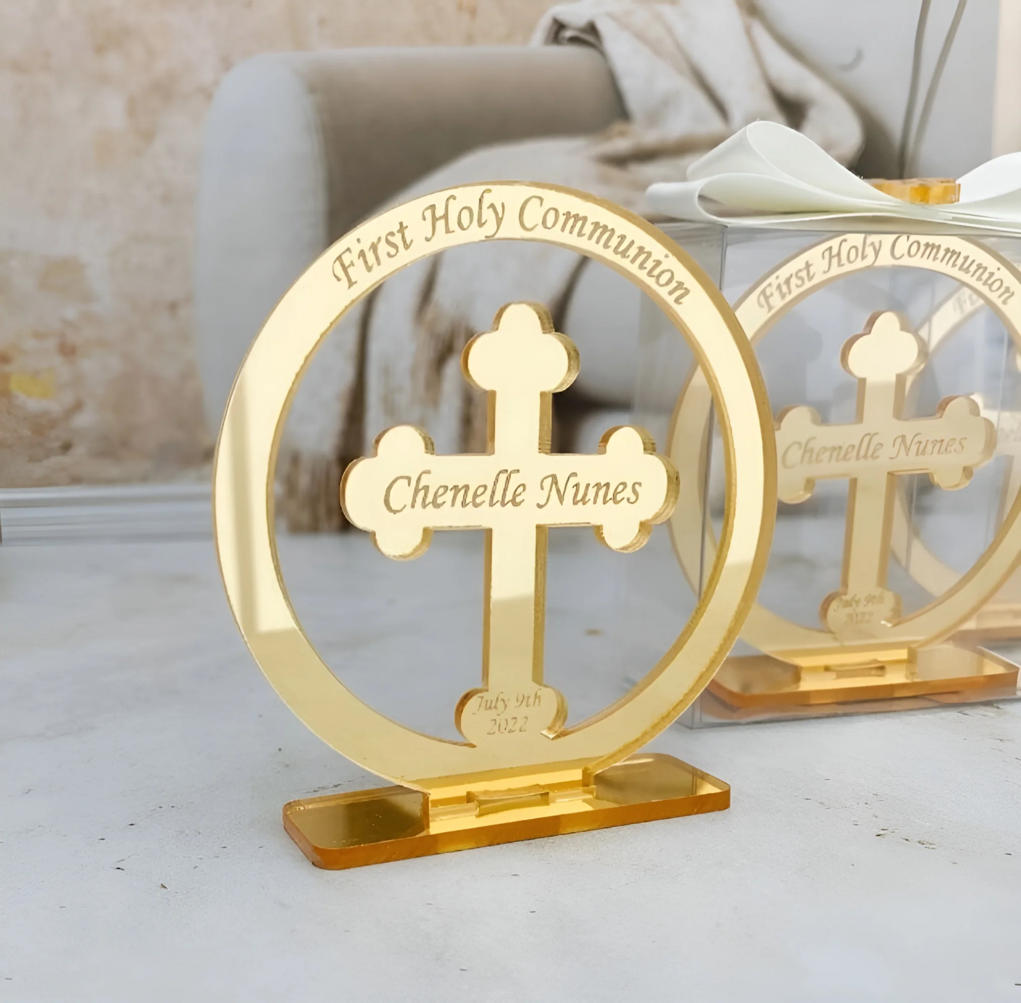 Personalized Baptism Favors With Stand Baptism Decorations Christening Favor Communion Favors Recuerdos de Bautizo Cross