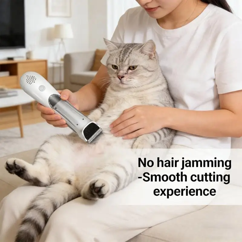 QX2E Pet Hair Cutter And Vacuum Combined Grooming Tool Modifiable Brushes Three Pace Quiet Action 80 Minimum Runtime For Animals