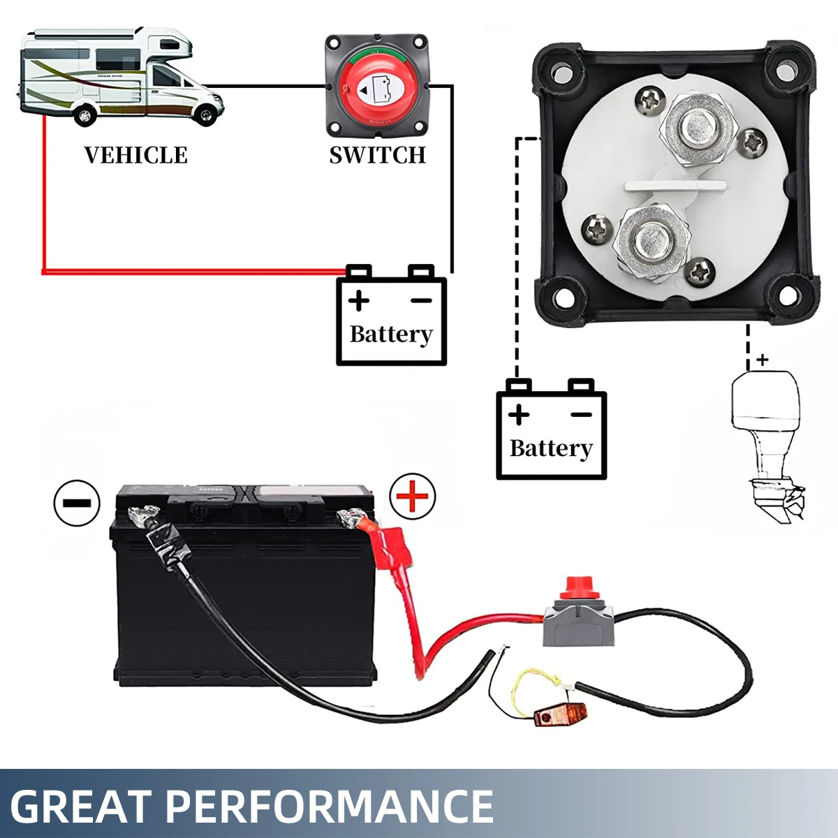 DC60V 300A RV Marine Boat Car Truck Auto Yacht Battery Isolator Disconnect Selector Rotary Switch Cut Off Kill Main Power Switch