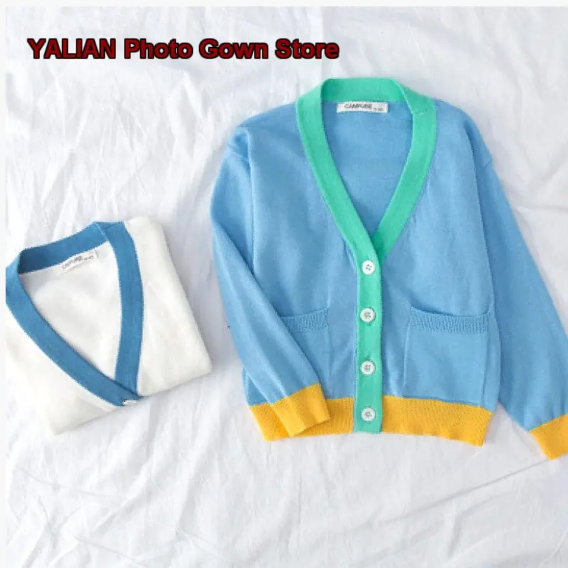 Kids Knit Spring Autumn Baby Sweater Boys Girls Color Block V-Neck Thin Coat