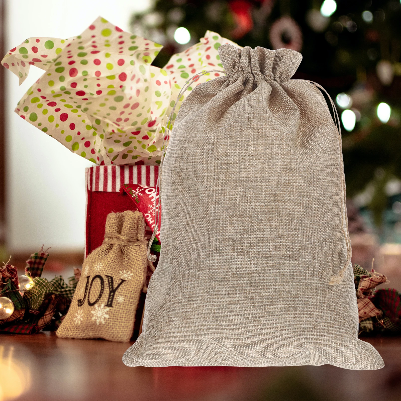 

10 Pcs Burlap Gift Bag Large Drawstring Bags Party for Packaging Fall Wedding Favor
