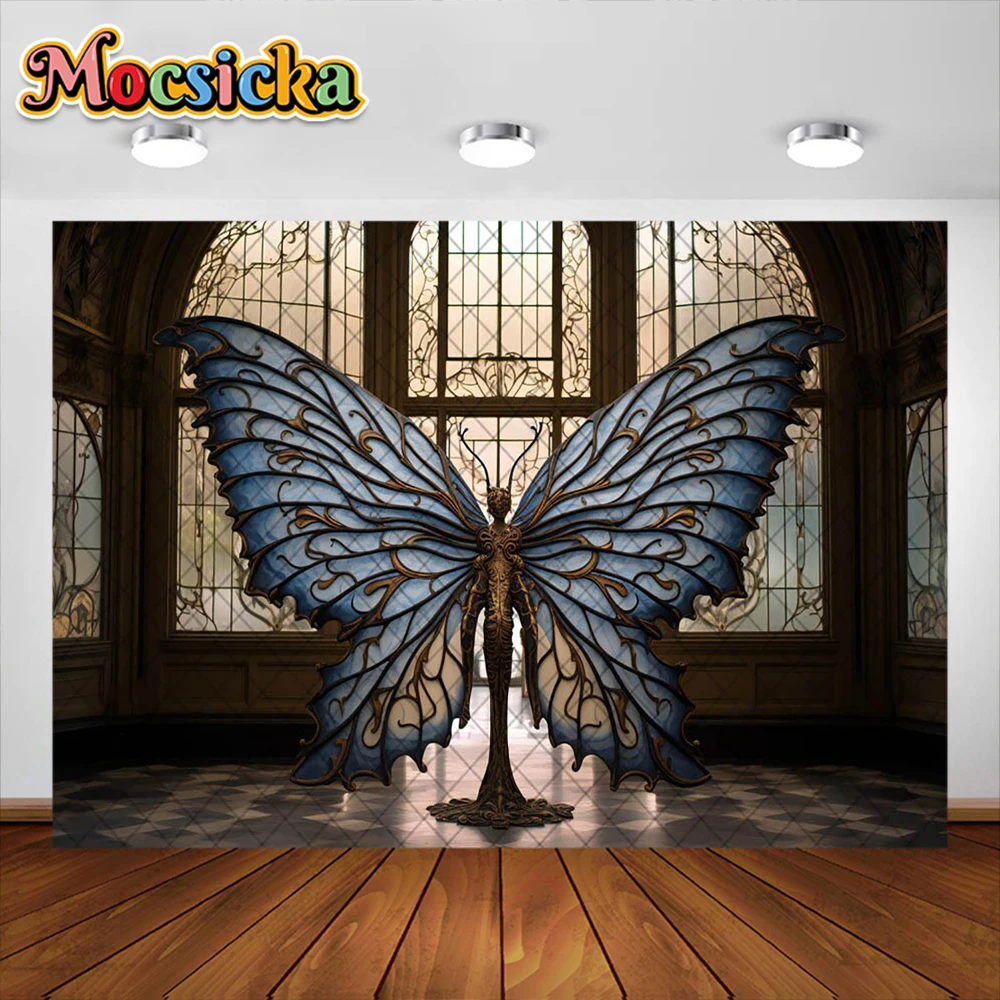 Butterfly Wings Photography Background Golden Room Window Decoration Female Pregnant Woman Portrait Photo Backdrop Studio Props
