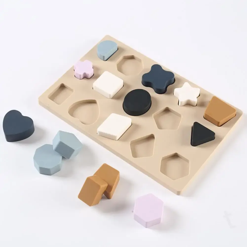 Silicone Stacking Toy Silicone Geometric Shapes Baby Building Blocks 3d Puzzle Stack Tower for Learning Education Block Puzzle