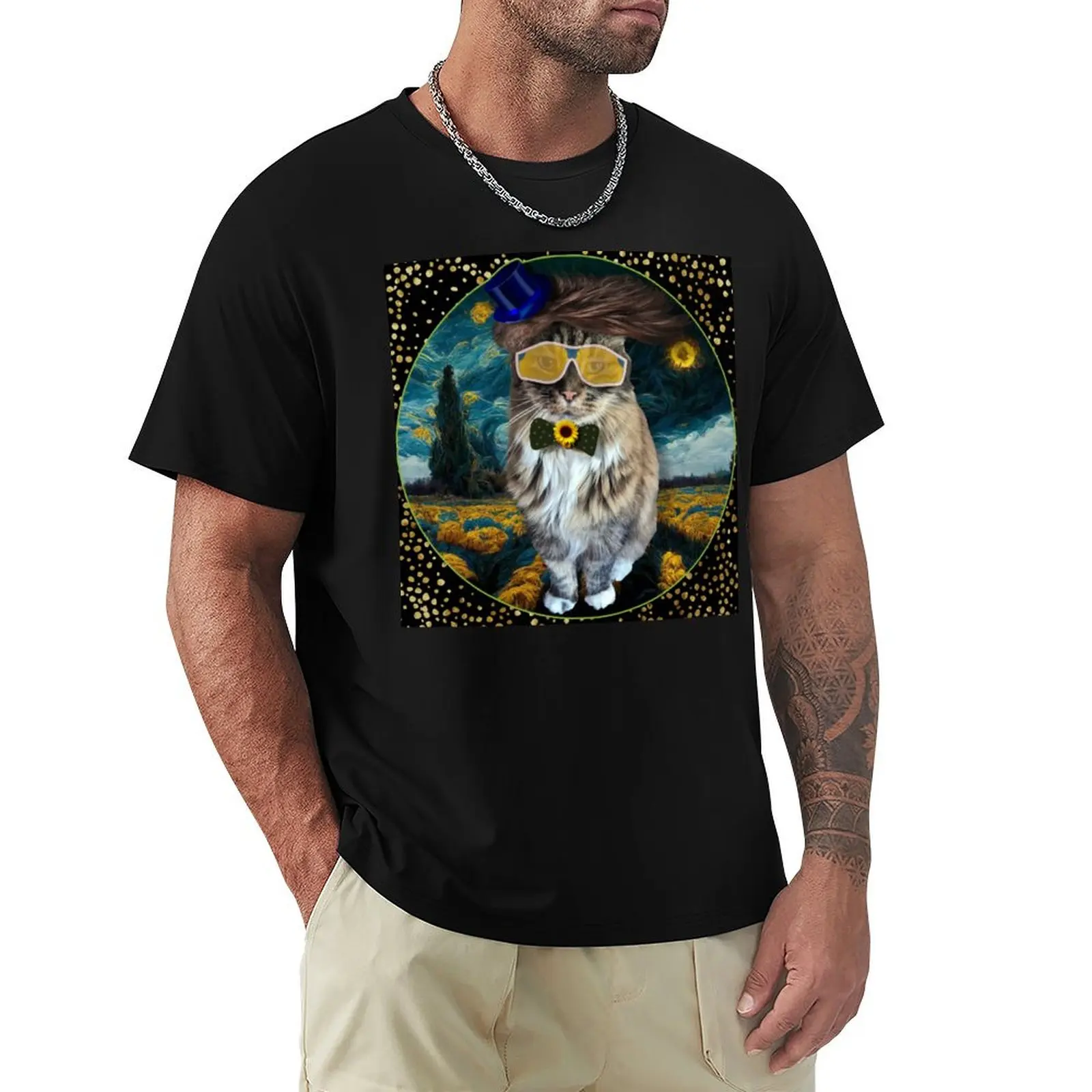 

Starry nights for kitties T-shirt kawaii clothes blanks customizeds funnys fitted t shirts for men