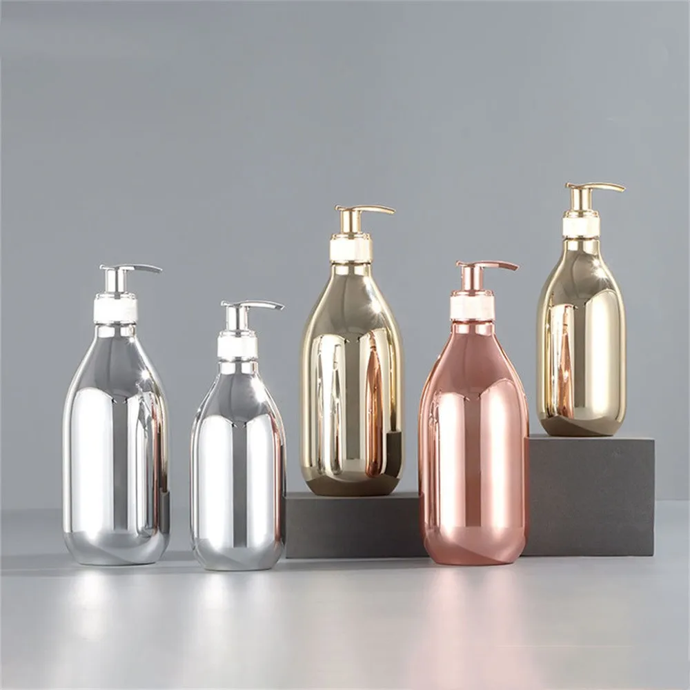 300/500ml Electroplating Shampoo Bottle Pet Portable Travel Empty Pump Bottle Bathroom Soap Dispenser Refillable Sub-Bottling