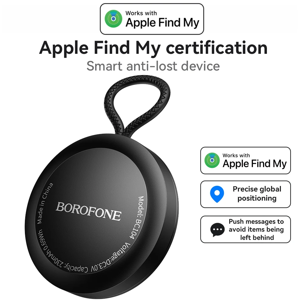 BOROFONE BC104 AirTag Bluetooth Tracker Find My iPhone Compatible for Keys Pets Luggage Elderly Kids Mini GPS Locator Anti-Lost
