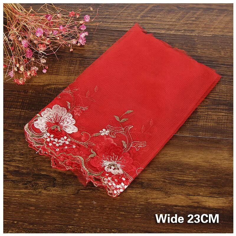 

23CM Wide Beautiful Soft Embroidered Flowers Ribbon Lace Fabric Dress Collar Lace Edging Trim DIY Sewing Accessories/5 yards