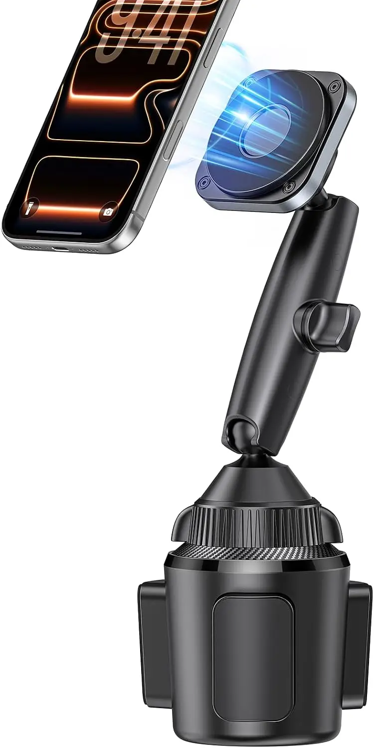 New Upgraded Magnetic Cupholder Phone Holder for Car - Ultra Strong N55 Magnets, Flexible Tri-Pivot Cup Phone Mount.