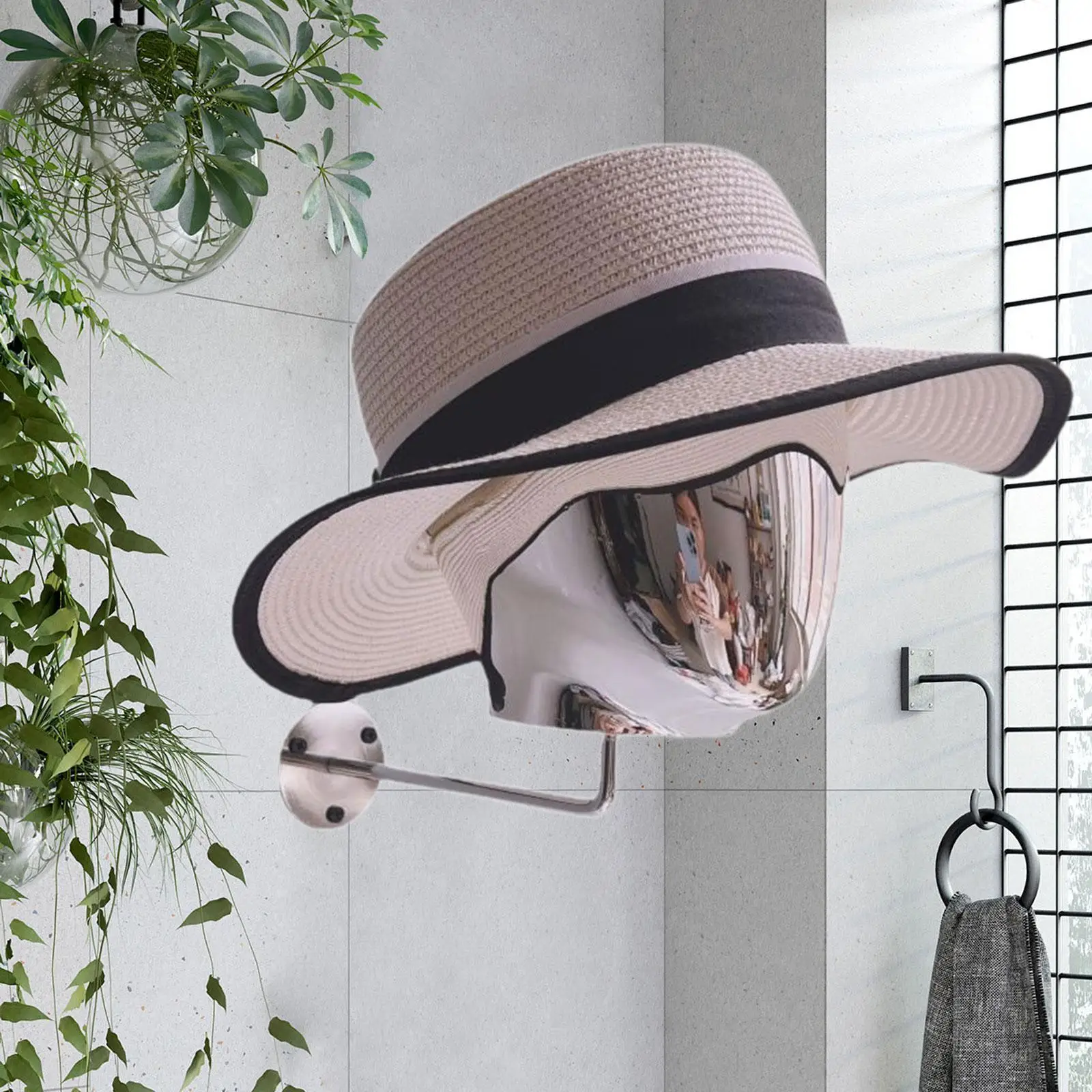 Shiny PP Iron Wall Mount Mannequin Head for Hat Cap Wig Headphone Holder Rack