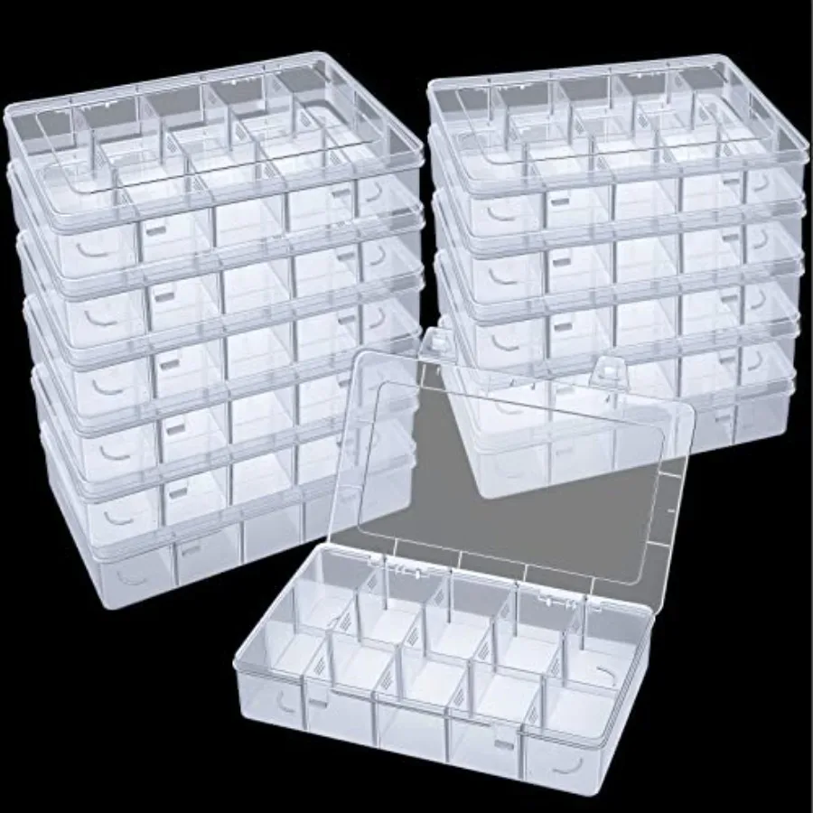 

Pack 15 Large Grids Clear Plastic Bead Organizer Plastic Washi Tape Organizer Clear Craft Box with Removable Divider Compartmen
