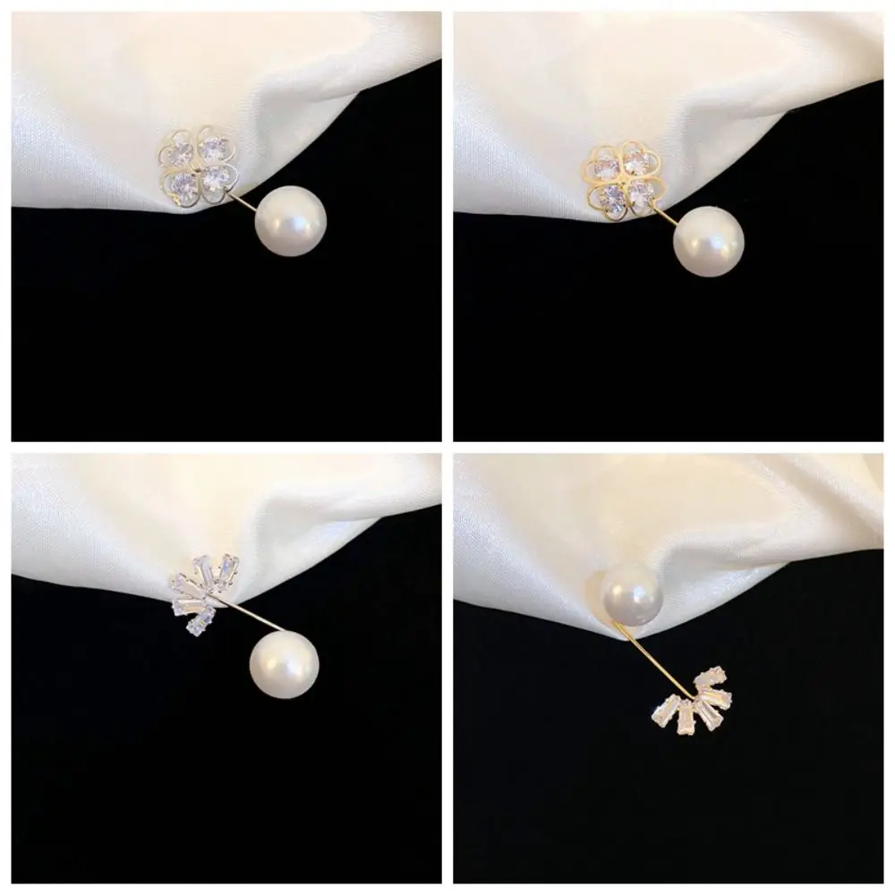 Senior Sense Simple Flower Zircon Pearl Brooch Retro Elegant Safety Badges Pins Light Luxury Style Anti-slip Flower Corsage Girl