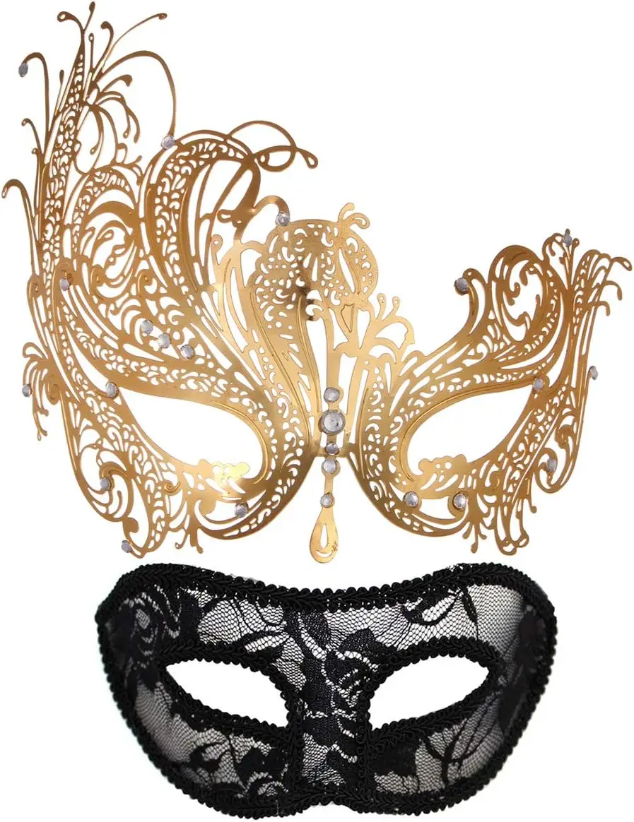 Máscara de Mascarada Veneciana para Parejas, Mujeres, con Pedrería, para Baile de Disfraces