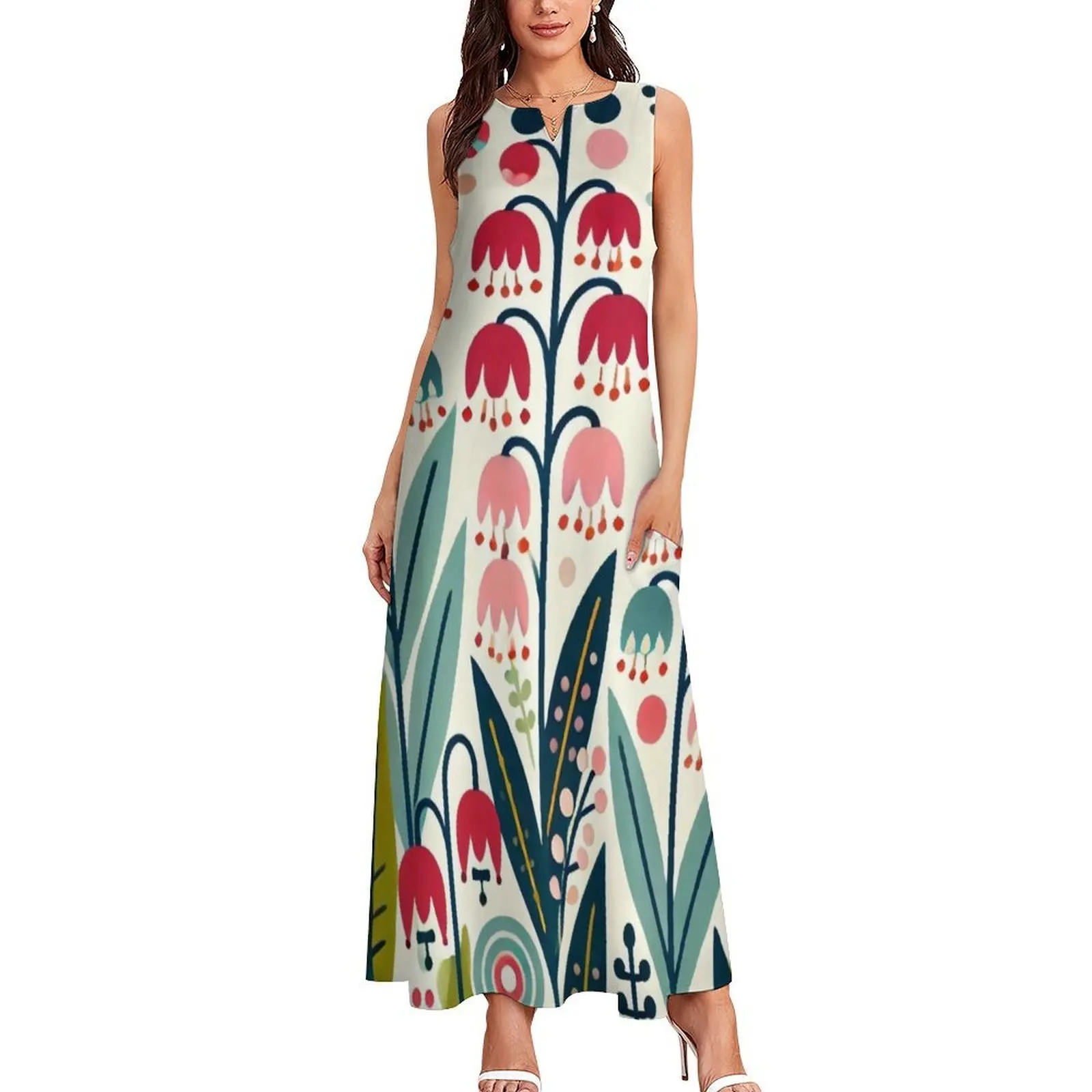 스칸디나비아 민속 예술 - 은방울꽃과 종꽃 by heidiannemorris 롱 드레스 여성용 고급 이브닝 드레스 2025