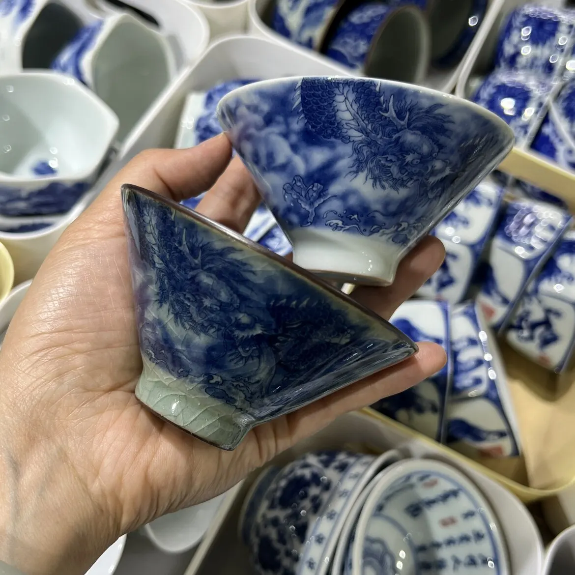 Jingdezhen Ceramic Old Clay King Playing Water Bamboo-Hat Type Cup Hand Brew Tea Bowl Porcelain Tea Cup Tea Cup Single Cup