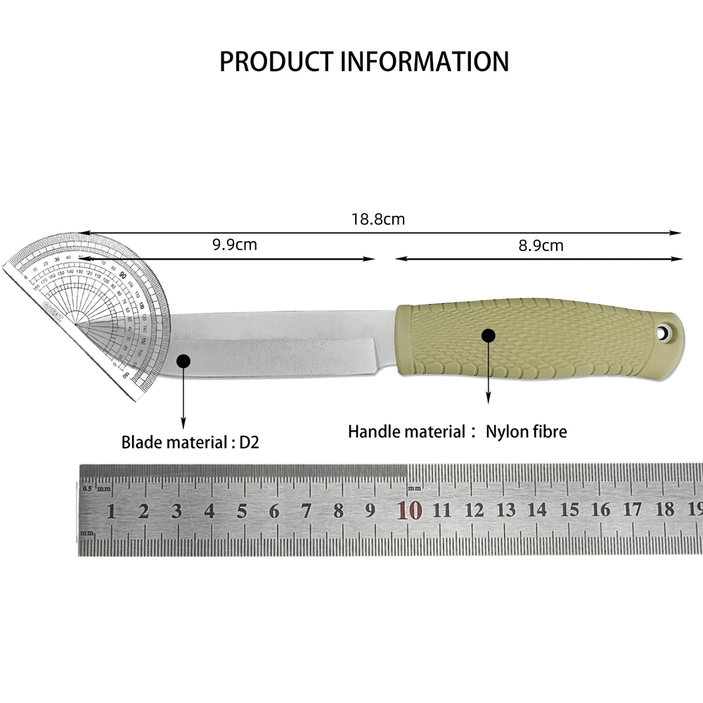 Outdoor BM 202 Fixed Blade Knife D2 Blade Nylon Fiber Handle with Cowhide Sheath EDC Camping Hiking Climbing Survival Tool