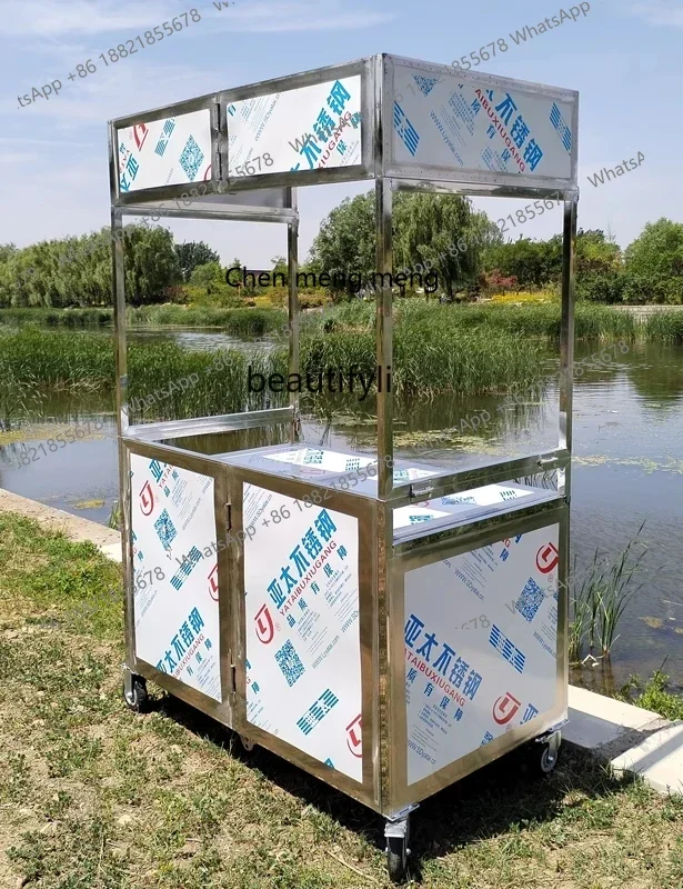 

D176 Stall, night market stall cart mobile trolley, stainless steel folding snack cart