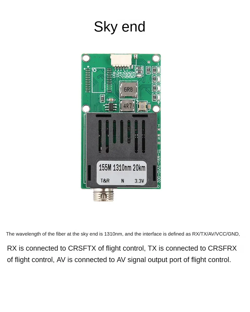 

DC 5.5-26V TTL Optical Transceiver Module optical terminal equipment Drone-specific FC RX/TX/AV/VCC/GND Interface