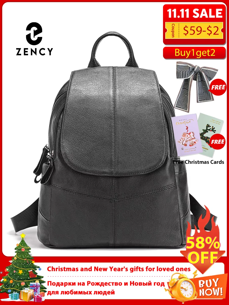 

Zency рюкзак из 100% натуральной кожи для женщин, высококачественный черный кошелек, дорожная школьная сумка, женская сумка-шопер, зимняя сумка