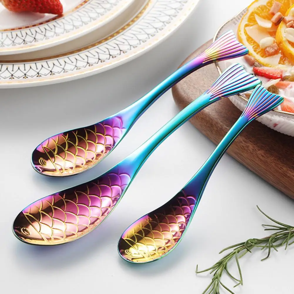 Easy-grip Spoon Ergonomic Fish-shaped Dessert Spoon Set Heat-resistant Ice Cream Spoons for Home Tableware Unique for Desserts