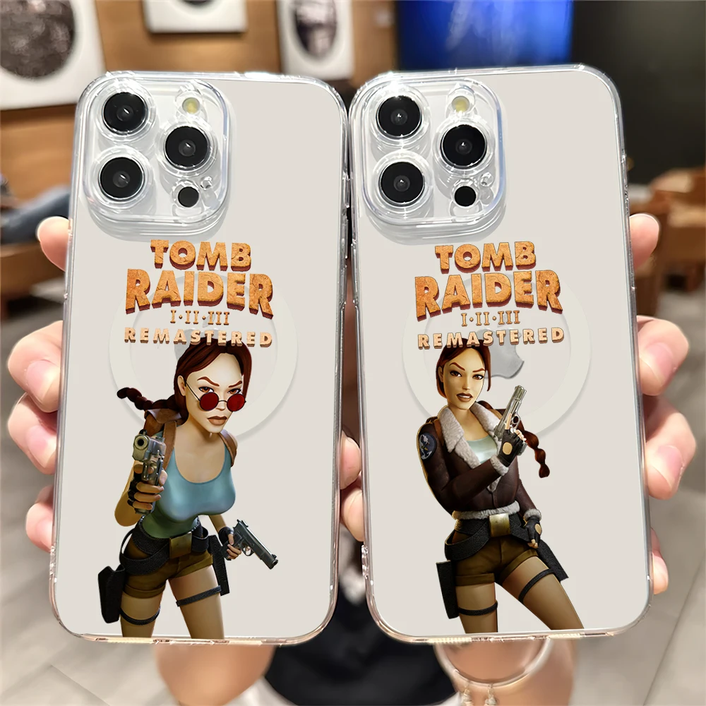 Game T-Tomb R-Raider I-III Remastered Phone Case for iPhone Plus 11 13 12 14 15 16 Pro Max Transparent Shell Magsafe Magnetic