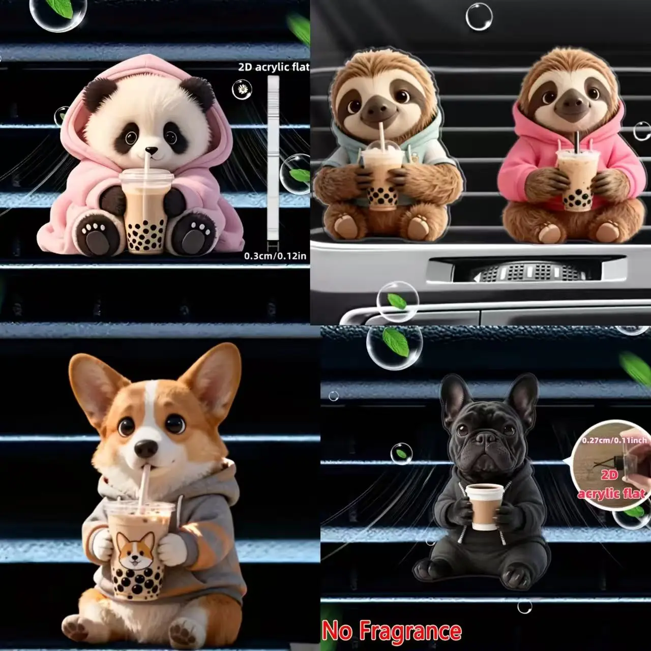 2D Flat, cute coffee car air vent fragrance device. acrylic material, Air outlet accessories no fragrance and no scented table