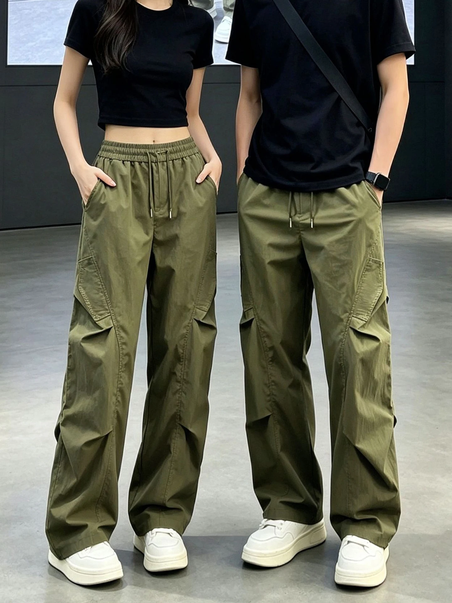 Quick Dry Camouflage Workwear Pants Men's Summer Pleated Slant Cut Casual Loose Straight Leg Trousers Fashionable Outdoor Gear