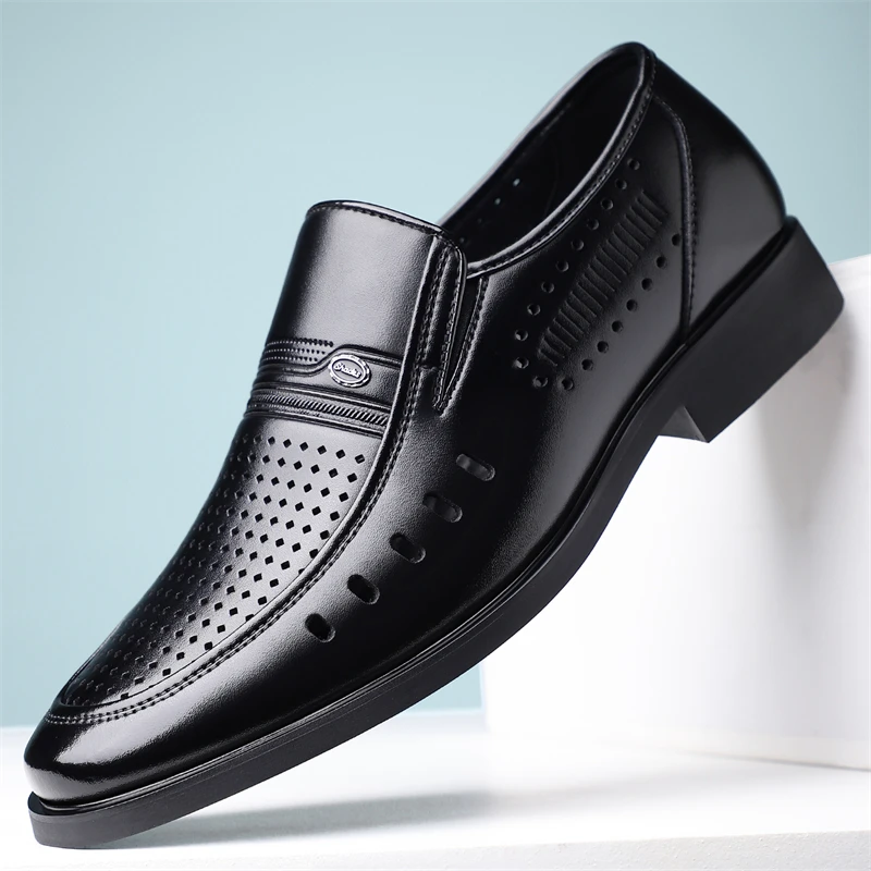 

Men's Slip-On Loafers with Hollow out Design Breathable Comfortable Anti-Slip Business Shoes Leather Shoes for Men-SJ5095-1