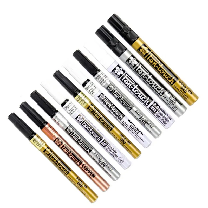 

9pcs Sakura Gold Silver White Permanent Waterproof Paint Mark Pen 0.7mm/1mm/2mm Car Tires CD Glass Drawing Markers Stationery