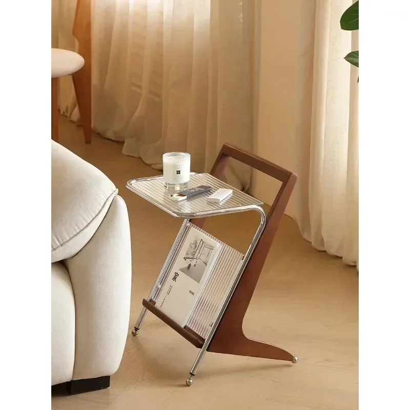 High-end mobile bedside table Zichu antique small edge Italian French furniture storage bookshelf storage is minimalist and narr