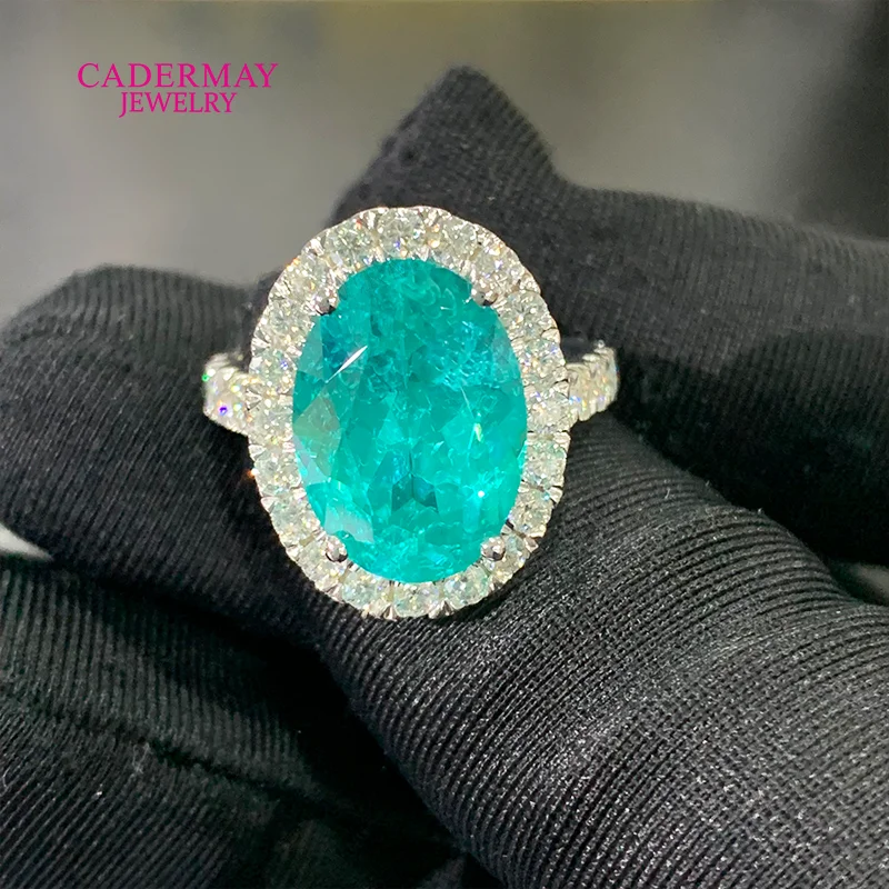 925Silver Lab Paraiba Rings 10x14mm 9ct Oval Shape Neon Paraiba YAG Halo Moissanite Rings Pave Women for Wedding Engagement Gift