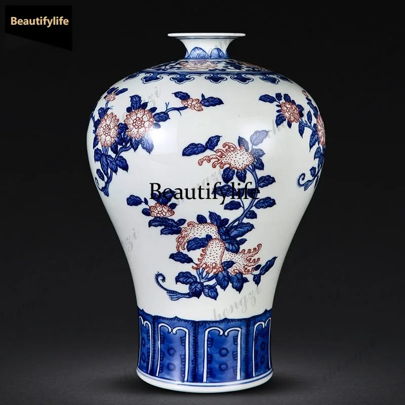 D80 Jingdezhen ceramics vase hand-painted antique blue and white porcelain large Chinese home living room ornament