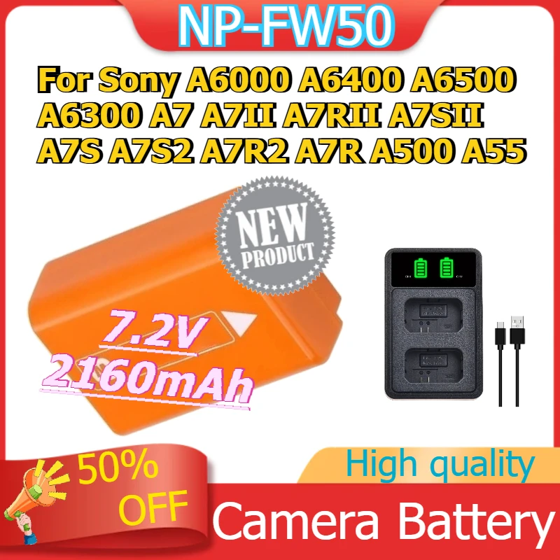 

NP-FW50 for Sony A6000 A6400 A6500 A6300 A7 A7II A7RII A7SII A7S A7S2 A7R2 A7R A500 A55 7.2V 2160mAh Camera Battery