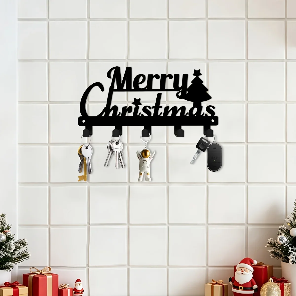 CIFBUY Metal Wall Art Key Holder Merry Christmas Rust Proof Waterproof Indoor Outdoor Entryway Home Decoration
