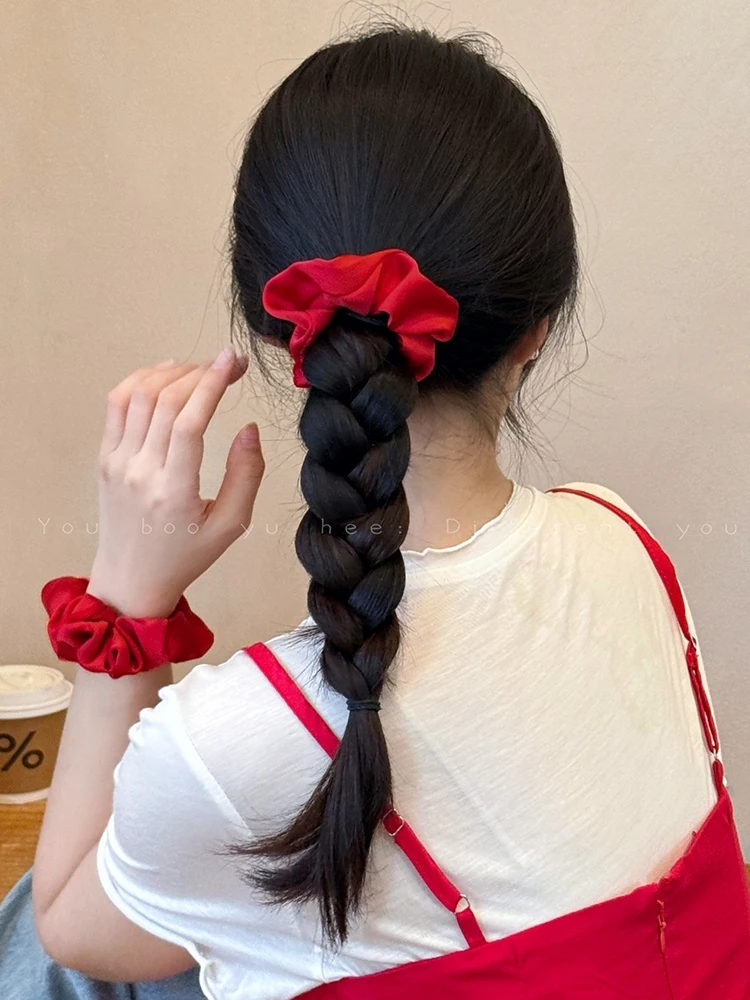 High-End Vintage Red Scrunchie for Women - Summer Hair Accessory.