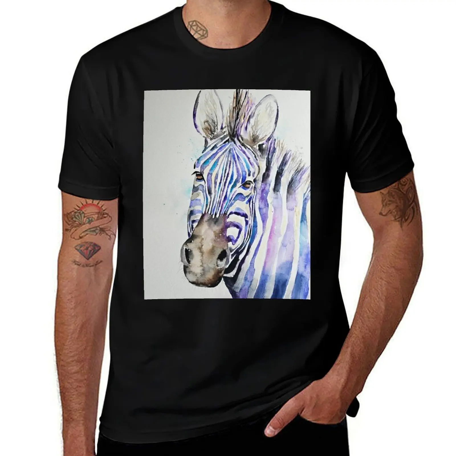 

Loose colourful watercolour painting of a Zebra face by Elle Smith Art T-Shirt topping t shirts for men cotton